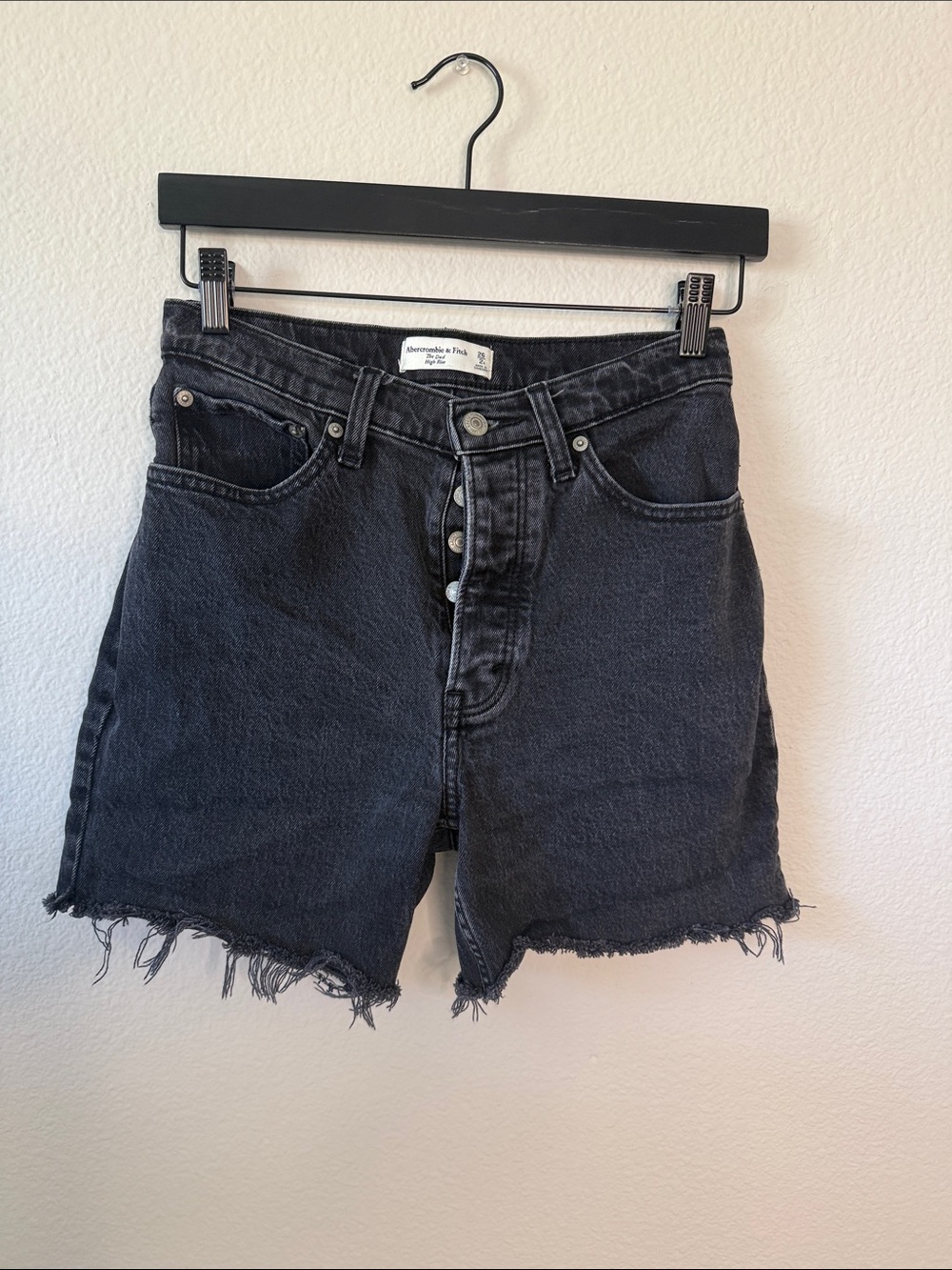 Abercrombie & Fitch Washed Black The Dad High Rise Denim Cutoff Shorts